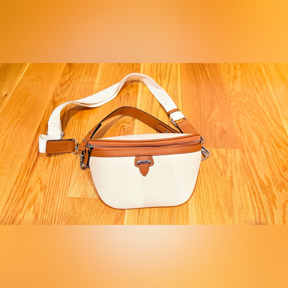 Stylish White and Brown Crossbody Bag